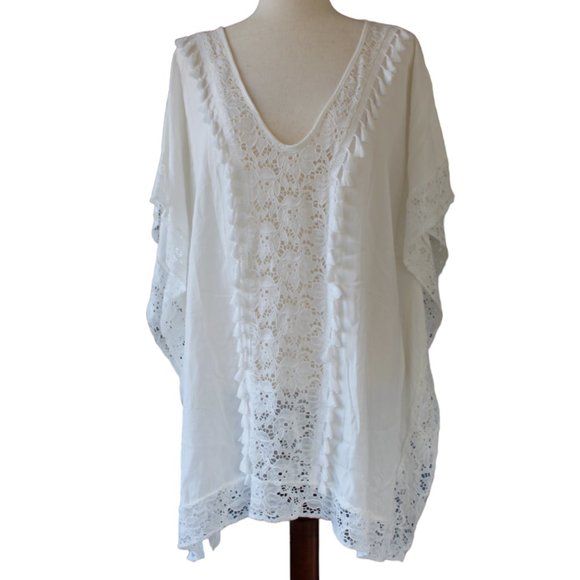White Swimsuit Cover Up- Tunic Style - Picture 1 of 10